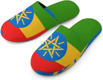 Generic Ethiopia Flag Warm Mens Slippers Slip On Soft Fleece House Shoes Winter Indoor Outdoor