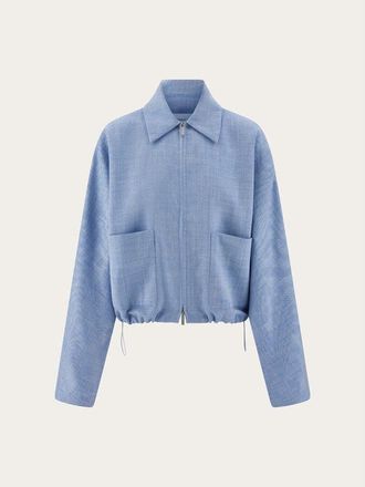 Ferragamo Light Blue Wool Silk Linen Jacket, Brand Size 44 (US Size 10)