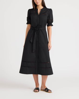 Ellen Tracy Womens Button Front Midi Dress
