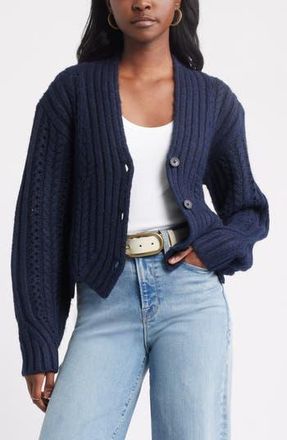 Treasure & Bond Chevron Hem Cable Cardigan in Navy Still at Nordstrom Rack, Size Xx-Large