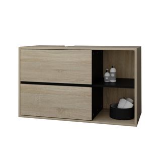 ML Design Ml-design Armario Bajo Colgante Para Lavabo De Madera Mdf Marr&oacute;n-negro 100 X 60 X 45,5 Cm Con 2 Cajones Y Estante, Mueble Con Mucho Espacio De Almacen