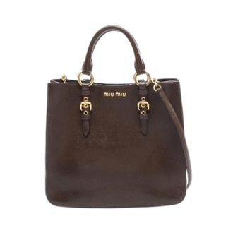 Miu Miu Pre-owned Handbags, female, Brown, Size: ONE SIZE Pre-owned Madras leather 2way tote bag
