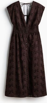 H&M Broderie-anglaise Cotton Dress in Dark Brown at Nordstrom, Size X-Small