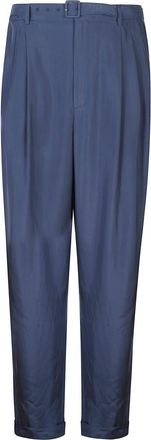 Saint Laurent Navy Blue Pleated Pants