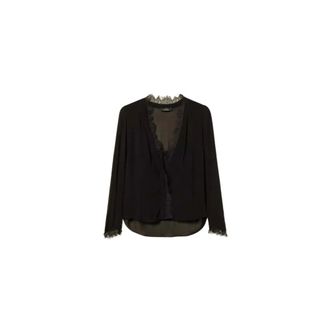 Twinset Blusa de Georgette con Encaje - Blouses & Shirts - Mujer - Negro - S