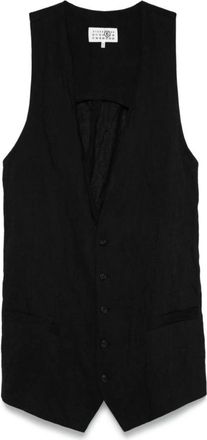 Maison Margiela Zwarte wollen vest met diepe hals - Dames - Bodywarmers - Zwart - S - Wol - Jassen