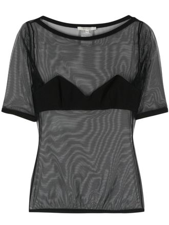 Nensi Dojaka bra-effect-panel mesh T-shirt - Black