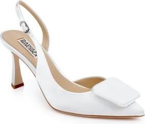Badgley Mischka Graciella Slingback Half dOrsay Pointed Toe Pump in White Satin at Nordstrom Rack, Size 8.5