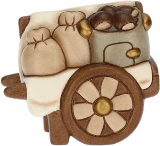 Thun Thun - Carretto con Castagne in Ceramica Decorata a Mano, Linea Presepe Classico, Decorazioni Natale Casa, 8.5x5.5x7.3 cm h
