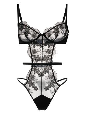 Fleur du Mal Body Sequin Violet in pizzo a fiori - Nero