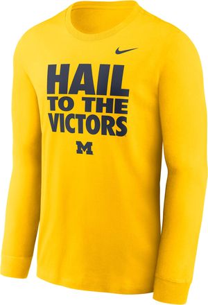 Nike Michigan Sideline Slogan Nike Mens Dri-FIT College Long-Sleeve T-Shirt in Yellow | 0JEW78HMWN-H2B