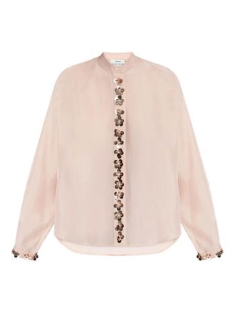 Forte_Forte flower-embellished shirt - women - Silk - II - Pink