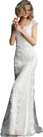 Jovani V-Neck Maxi Prom Dress In Ivory/nude