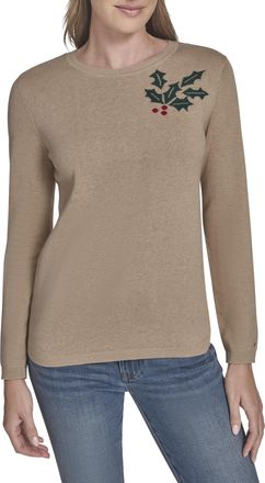 Tommy Hilfiger Womens Pullover Crewneck Everyday Sweater, Light Heather Fawn, XS