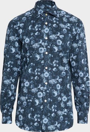 Kiton Mens Cotton Tonal Floral Sport Shirt