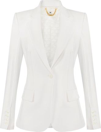 Elisabetta Franchi Tailored White Notch Lapel Fitted Blazer