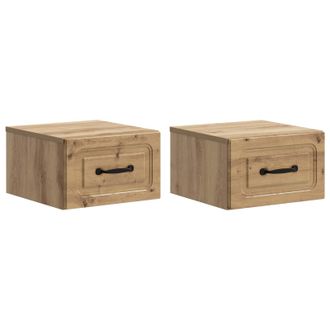 vidaXL Mesita De Noche De Pared Con Caj&oacute;n 2 Pcs Roble Artesanal Vidaxl