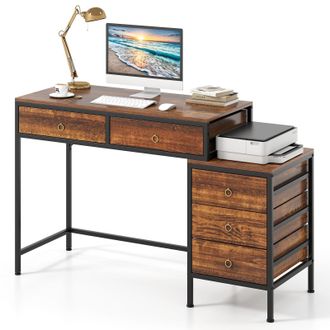Costway Costway Computer Desk Home Office Desk w/ Side File Cabinet & 5 Drawers in Brown
