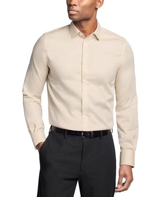 Michael Kors Dress Shirt Mens Tan Slim Fit Long Sleeve MAC125