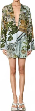 Isla & White Lori Silk Deep V-Neck Tunic Mini Dress In Mezzanine