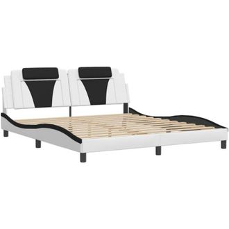 vidaXL Estructura Cama Con Luces Led Cuero Pe Blanco Negro 180x200 Cm Vidaxl