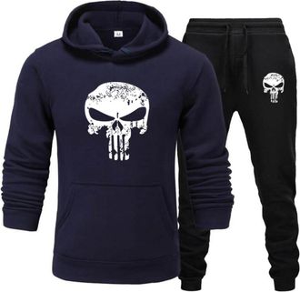 Generic Mens Skull Print Sports Sweatshirt + Sweatpants Set Hooded Sweatshirt and Trousers Set, S3, 3XL
