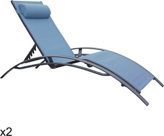 Happy Garden Juego de 2 tumbonas de textileno gris-azul con estructura antracita