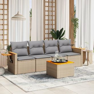 vidaXL Vidaxl - Juego De Sof&aacute;s Jard&iacute;n Con Cojines 5 Pzas Rat&aacute;n Sint&eacute;tico Beige