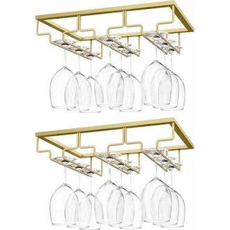 OEM Soporte Colgante Para Copas, [2 Piezas] Soporte Colgante Para Copas De Vino Con 3 Rieles Para Debajo De Estantes, Vitrinas, Montaje En Pared Cromado, 