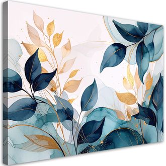 Feeby Cuadro Sobre Lienzo, Hojas Turquesas De Plantas Naturaleza, 100x70