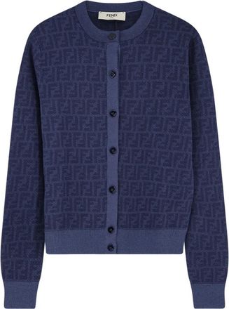 Fendi Ribgebreid vest met knoopsluiting - Dames - Vesten - Blauw - S - Wol - Truien & Vesten
