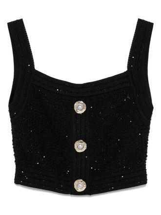 Balmain Womens Black Sleeveless Tops