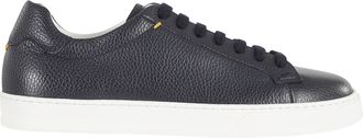 Doucal's Navy Blue Hammered Leather Rubber-Sole Sneakers