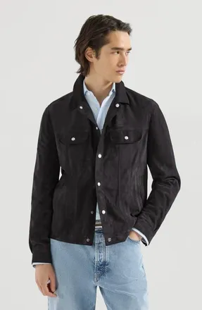 Brunello Cucinelli Suede four-pocket jacket in Navy Blue at Nordstrom, Size Xxx-Large