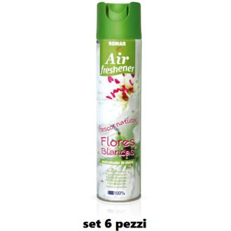 Trade Shop Trade Shop - Set 6 Pz Deodorante Per Ambiente Spray Profumo Casa Fresco 300ml Fiori Bianchi