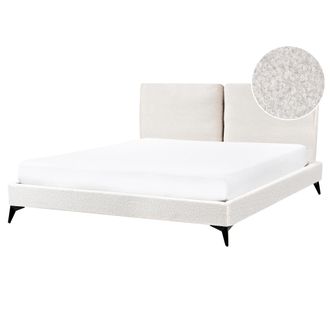 Beliani Cama Con Somier 160 X 200 Cm Moderna Tapizada Boucl&eacute; Base Listones Blanco Crema Melle