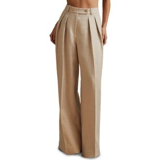 Reiss Cassie Wide Leg Linen Trousers in Natural at Nordstrom Rack, Size 4