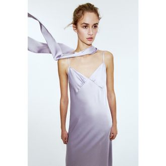 H&M Strappy Satin Dress With Scarf in Light Purple at Nordstrom, Size Xx-Large