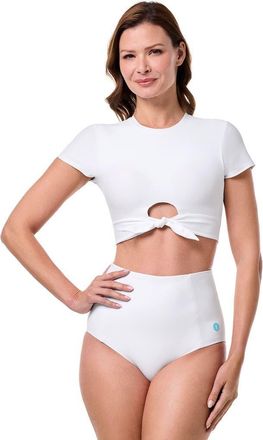 Coolibar Womens Swim Crop Top - UPF 50+ Sun Protection - Hibiscus in White at Nordstrom, Size X-Large
