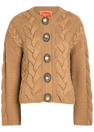 La DoubleJ LA Double J Portrait Crystal-embellished Wool-blend Cardigan - Camel - S (UK8-10 / S)