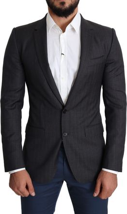 Dolce & Gabbana Mens Classic Fit Pinstripe Blazer Jkt2774 - Dark Grey Wool - Size EU 46 (Mens)