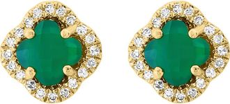 Effy 14K Yellow Gold Green Onyx & Diamond Halo Quatrefoil Stud Earrings - 0.10ct. at Nordstrom Rack