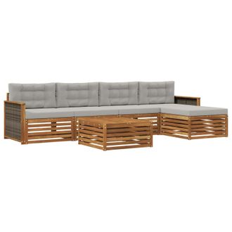 vidaXL Conjunto De Sof&aacute;s De Exterior 6 Pcs Natural Y Gris Claro Vidaxl