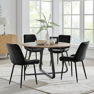 Furniturebox Santorini Brown Round Dining Table & 4 Pesaro Black Leg Chairs