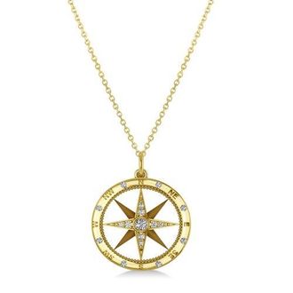 Allurez Compass Necklace Pendant Diamond Accented 14k in Diamond, Yellow Gold at Nordstrom, Size 18
