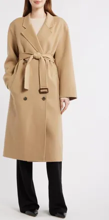 Theory Double Breasted Longline Trench Coat in New Camel at Nordstrom, Size X-Small