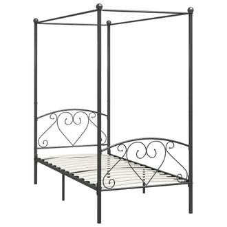 vidaXL Estructura Cama Con Dosel Sin Colch&oacute;n Metal Gris 100x200 Cm Vidaxl