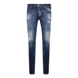 Dsquared2 Mens Slim Jean Destroyed Bros Paint Splash Jeans - Blue Cotton - Size 30W/32L