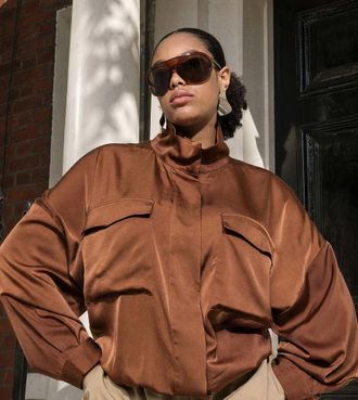 Asos Curve ASOS DESIGN Curve - Giacca a vento in raso color cioccolato-Marrone