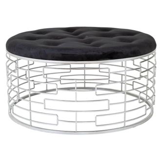 Wanderlust Deco Wanderlust Deco - Banqueta Redonda De Terciopelo Negro Y Metal Plateado D91,5x47